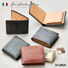 MURA ブライドルイタリアンレザー ボックス型小銭入れ スキミング防止 二つ折り財布 (st-819b)