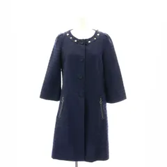 ランバンオンブルー LANVIN en Bleu 8分袖 パール ノーカラーコート ロング 36 S 紺 ネイビー /SY ■OSのサムネイル