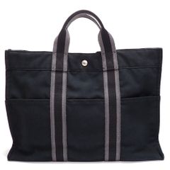 【HERMES】エルメス　フールトゥMM　トートバッグ ハンドバッグ ブラック×グレー　黒　キャンバス　コットン　バッグ　中古 美品　質屋
