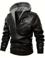 Gジャン ライダースジャケット メンズ レザー バイクジャケット ジャケット フード付き パーカー 防風 ブルゾン 大きいサイズ ジャンパー カジュアル アウター フード脱着可 2way おしゃれ アウトドア 防風 中綿入り 春 冬 秋 秋冬 黒 ブラック