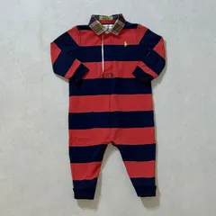 【70cm】Ralph Lauren L/S Polo Shirt Rompers  / ラルフローレン　長袖　ポロシャツ　ボーダー　襟付き　ラガーシャツ　ロンパース