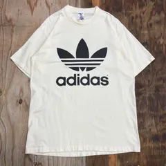 adidas アディダス USA製 トレフォイル 両面 ロゴ クルーネック 半袖 Tシャツ シングルステッチ サイン入り 90s 古着 VINTAGE メンズ サイズ M MG264