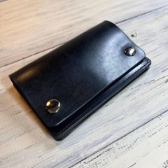 【トラッカーウォレット ミドル 2層】 ブラック レザー 本革 ハンドメイド