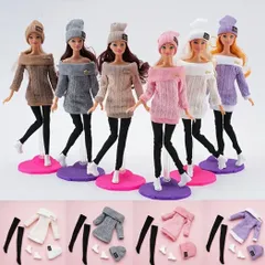 全6色 着せ替え人形 交換衣装 1/6スケール バービー人形 4点セット 肩だし ニット 冬服 ニット帽 コスチューム 人形 ドール フィギュア 106