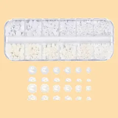 【特価商品】3Dネイルデザイン デコレーション ホワイト ジェルネイルレジン用 半丸 収納ケース付き 6サイズ ハンドメイド 半円パール 手芸 パール クラフト ネイル DIY CLUB】 素材(ホワイト＋ベージュ) 【LEISURE