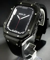 Apple Watchラバーバンドカバーメタルケースアップルウォッチカスタム17　ブラック　ステンレス　メンズ　レディース　スポーツバンド