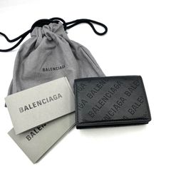 【鑑定済み】正規品 BALENCIAGA バレンシアガ パンチングロゴ コンパクトウォレット レザー 594312 ブラック