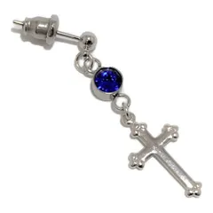 【迅速発送】Akusetia ピアス 片耳 クリスタル サージカルステンレス シンプル シルバー メンズ レディース スタッド クロス 十字架 (青 ブルークリスタル)