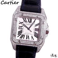 【国際保証書】カルティエ サントス 100 MM 自動巻 ダイヤベゼル 極美品 ボーイズ レディース Cartier 時計 腕時計 中古【送料無料】
