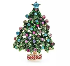 新品★クリスマス　クリスマスツリー　ブローチ　キラキラ　カラーストーン