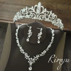 新品❀CZ3点セット ウェディングアクセサリー　ティアラ&ピアス&ネックレス1