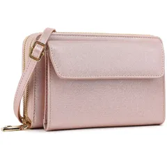 【在庫セール】斜めがけバッグ おしゃれ 人気大容量多機能ポーチ ミニ 長財布 磁気防止 小型 RFID 財布型ショルダーバッグ レディース 防水(Pink) スマホポーチ [KLORD]