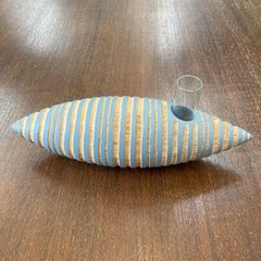 『Vase Tsunami』青・大　木製　マンゴーウッド　一輪挿し花瓶　フラワーベース　アジアンリゾート　雑貨
