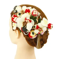 髪飾り 成人式 振袖 浴衣 卒業式 袴 結婚式 3点セット 赤 白 花 和 洋 かんざし 手作り 簪 つまみ細工 ちりめんフォーマル 花飾り 玉飾り ブライダル W 75 304-367 赤 白 p805　Si