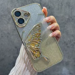 iPhone16 スマホケース ３D 流沙 蝴蝶 フラッシュパウダー 耐衝撃　落下防止　ブラケット