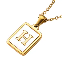 【Aタイプ × H】[Cream dot. クリームドット公式] ネックレス レディースステンレス製 金属アレルギー サージカルステンレス つけっぱなし ショート シェルプレート スクエア ラウンド チェーン イニシャル アルファベット