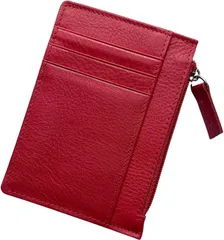 Four leaf コンパクトx収納力 薄型 財布 小銭入れ付き カードケース フラグメントケース ミニ財布 ウォレット 小さい財布 薄い 本革 牛革 ６枚収納(レッド)