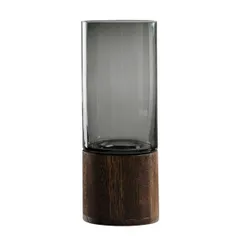 【数量限定】おしゃれ 花器 北欧 透明 ブラック グレー フラワーベース 大きい 花びん 木製 シンプル 高さ25cm 30cm ガラス 北欧 インテリア リビング 花瓶 寝室オフィス (高さ:26cm)