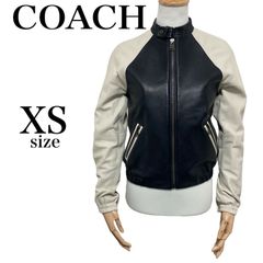 m15 COACH コーチ ラムレザー ライダース レザージャケット バイカラー 白 黒 モノトーン 羊革 本革 レディース XS