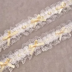 【輸入レース】リボン付きフリルレース　アイボリー/ホワイト