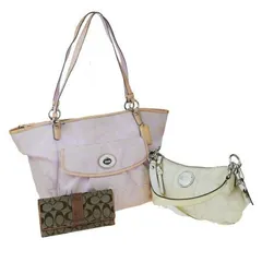 【中古】 3点セット コーチ COACH シグネチャー ショルダーバッグ トート 二つ折り 長財布 キャンバス レザー エナメル 06HE697