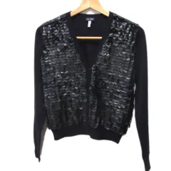 美品 定価3万円以上●ARMANI JEANS アルマーニ カーディガン ニット ジャケット レディース XS 正規品 ブラック エコレザー フリル 秋物