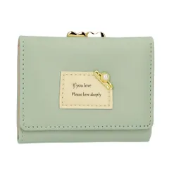 ☆ ライトグリーン ☆ ミニ財布 kq17 二つ折り財布 レディース がま口 ミニ財布 二つ折り 小銭入れ ミニウォレット 小さい 財布 ウォレット 合成革 おしゃれ かわいい 女性用 安全ピン パール ブラック ブルー ピンク パープル