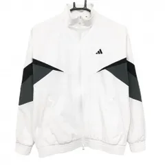 【美品】アディダス ジャケットブルゾン 白×グリーン 裏地メッシュ 背面3ライン メンズ M ゴルフウェア 2024年モデル adidas