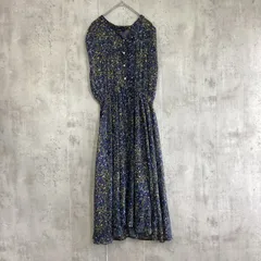w closet ダブルクローゼット　フレンチスリーブロングシアーワンピース　ネイビー×花柄　レディース　Fサイズ