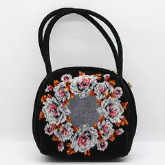 良品 フェイラー ハンドバッグ ブラックカラー 黒 花柄 タオル生地 ブランド ファッション KMR 2000000 NSK