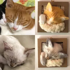 羊毛フェルト　うとうとねこちゃん、わんちゃんのオーダーミニフレーム