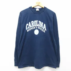 XL/古着 長袖 ビンテージ Tシャツ メンズ 90s カロライナ コットン クルーネック 紺 ネイビー 25jul19 中古