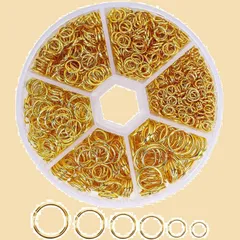 【人気商品】丸カン アクセサリーパーツ 4mm~10mm 880枚セット ゴールド シルバー マルカン リング金具パーツ ハードウェア 基本パーツ ジャンプリング ジュエリー DIY 工芸用品 工作 収納ケース付き(ゴールド)