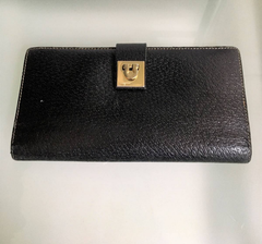 ◆Salvatore Ferragamo フェラガモ◆ガンチーニ◆長財布◆レザー 財布◆2つ折り財布◆ブラック×ゴールド金具◆ユニセックス◆