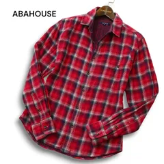 ABAHOUSE アバハウス 通年 ダブルガーゼ★ 長袖 チェック シャツ Sz.2 メンズ 赤