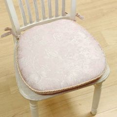 撥水 チェアパッド ピンク かわいい シートクッション 紐付き ラベンダー 43×45ｃｍ はっ水 座面カバー ジャガード織 布製 レース チェアクッション 椅子クッション フラワー 花柄 チェアカバー