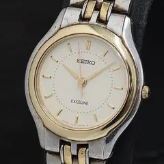 稼動 セイコー QZ エクセリーヌ 4J41-0030 イエロー文字盤 ラウンド コンビカラー レディース腕時計 2000000 NSK OMI
