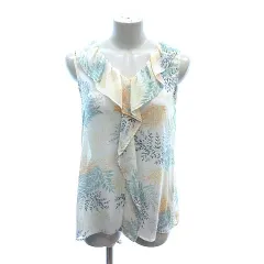 ロートレアモン LAUTREAMONT ブラウス ノースリーブ フリル シフォン ボタニカル柄 38 白 アイボリー /CT