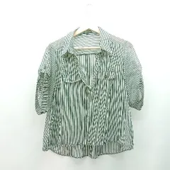 ◇ INDIVI スタンダードカラー プルオーバー ストライプ柄 半袖 シャツ サイズ38 ブラック/ホワイト レディース E  【1309250027522】