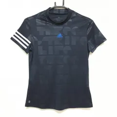★値下げ★【超美品】アディダス 半袖ハイネックシャツ ネイビー 地模様 袖3ライン レディース S ゴルフウェア 2023年モデル adidas