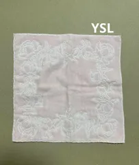 YSL イヴサンローラン ローズ刺繍 タオルハンカチ ピンク系 花柄