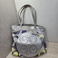 8　S97354 COACH コーチ トートバッグ ジュリア スカーフプリント オプアート サテン レザー 14970 肩掛け 鞄 カバン グレー  ショルダーバッグ 鞄  レディース