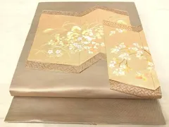 平和屋着物◎太鼓柄袋帯　駒刺繍　屏風花鳥文　金糸　正絹　逸品　AAAW2427yx