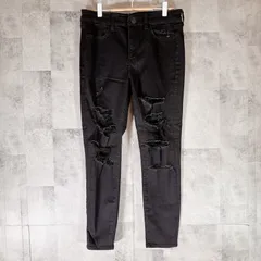 アメリカンイーグル AmericanEagle　デニムパンツ ジーンズ 【10】 ブラック ダメージ ヴィンテージ フルレングス カジュアル オールシーズン