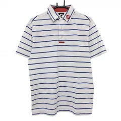 フットジョイ 半袖ポロシャツ 白×ブルー ボーダー  メンズ L ゴルフウェア FootJoy