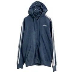 adidas ロゴスウェット パーカー S ブルグレー アディダス スポーツ ジップアップ 裏起毛 ポケット付き 古着卸 アメリカ仕入 a612-8049
