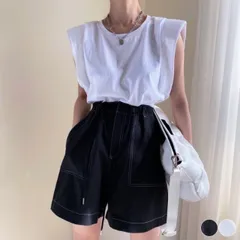 タンクトップ レディース パワーショルダー フレンチスリーブ Tシャツ キャップスリーブ トップス ノースリーブ おしゃれ 韓国 メール便送料無料