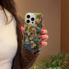 iPhone16 케이스 미사용 iPhone15 케이스 iPhone14 케이스 iPhone13 케이스 귀여운 반짝이 클리어 라메 꽃 꽃무늬 플라워 보타니컬 한국 iPhone 케이스 귀여운 어른 xzzhang559