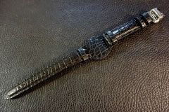 ◆台座付 D-Buckle Vintage Belt◆最高級北米産クロコダイル カスタムオーダー(ラグ幅/台座サイズ/バックルカラー) BLACK 腕時計ベルト ワニ革 黒