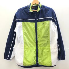 NIKE ナイキ ヴィンテージ ナイロンジャケット フルジップ ジャージ 裏メッシュ ドローコード ワンポイントロゴバック刺繍 90’s インドネシア製 メンズ Ｓ 90年代 ネイビー イエロー ホワイト